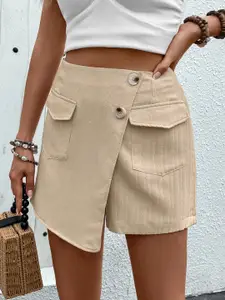 StyleCast Women Self Design Khaki Mid-Rise Shorts