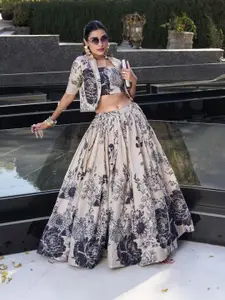 LOOKNBOOK ART Floral Printed Tussar Silk Ready to Wear Lehenga With Choli & Koti