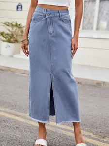 StyleCast Casual Solid Denim Midi Skirt