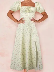 StyleCast Yellow Floral Printed A-Line Midi Dress