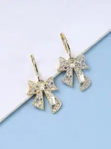 SUBHAGALANKAR Gold-Plated Zircon Studded Contemporary Shaped Drop Earrings