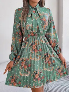 StyleCast x Revolte Floral Print Tie-Up Neck Fit & Flare Dress