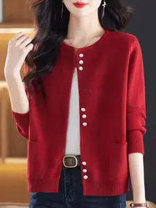 StyleCast Women Round Neck Front-Open Sweaters