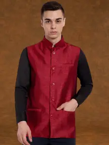 Moda Rapido Woven Design Mandarin Collar Nehru Jacket
