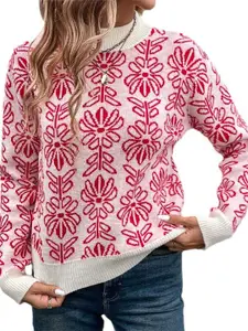 StyleCast x Revolte Women Floral Self Design Pullover Sweaters