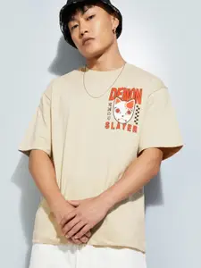 max Men Printed Raw Edge T-shirt