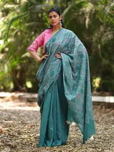 Chidiyaa MMG Violets Vow Teal Green Block Printed Saree