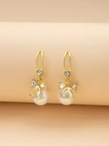 SUBHAGALANKAR Gold-Plated Stones Studded & Pearls Beaded Contemporary Drop Earrings