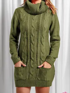 StyleCast Solid High Neck Long Sleeves Winter Mini Jumper Dress