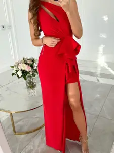StyleCast Red One Shoulder Cut Out Sheath Maxi Dress
