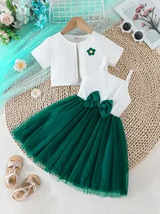 INCLUD Girl's Bow Details Fit & Flare Knee Length Dress