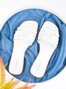 CORSICA Women Striped Open Toe Flats with Laser Cuts