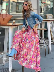 StyleCast Women Geometric Print Tiered Maxi Skirt
