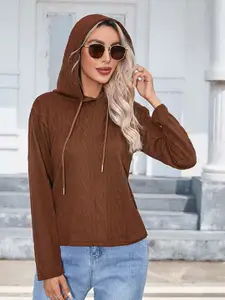 StyleCast Brown Hooded Cable Knit Pullover
