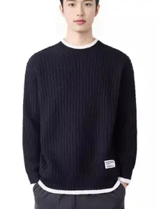 StyleCast x Revolte Men Textured Round Neck Sweatshirt