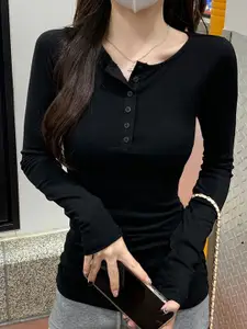 StyleCast x Revolte Women Solid Round Neck Cotton Top