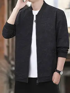 StyleCast x Revolte Men Stand Collar Tropical Printed Casual Bomber Jacket