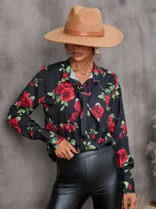 StyleCast Black Opaque Floral Printed Casual Shirt