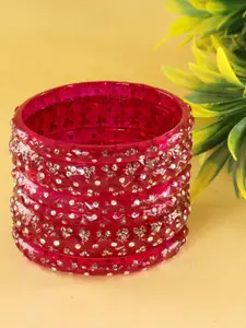 LAVAZZA Set Of 6 Zircon Diamond & Beads Work Glass Bangles