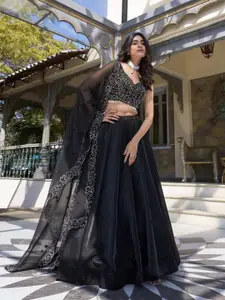 LOOKNBOOK ART Embellished Ready to Wear Satin Lehenga & Unstitched Blouse With Dupatta