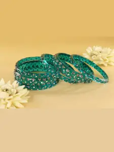 LAVAZZA Set Of 6 Zircon Diamond & Beads Work Glass Bangles