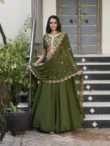 LOOKNBOOK ART Thread Work Ready to Wear Georgette Lehenga & Unstitched Blouse With Dupatta