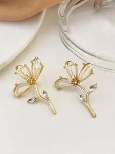 SUBHAGALANKAR Gold-Plated Crystals Studded Floral Shaped Drop Earrings