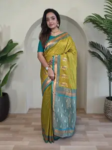 Anouk Women Woven Design Zari Silk Blend Handloom Paithani Saree