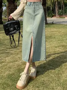 StyleCast Denim A-Line Midi  Skirt