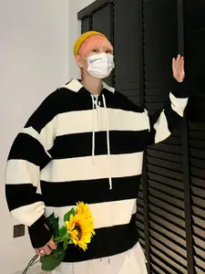 StyleCast x Revolte Men Striped Hood Pullover Ribbed Sweater