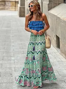 StyleCast Women Geometric Printed Maxi Flared Skirt