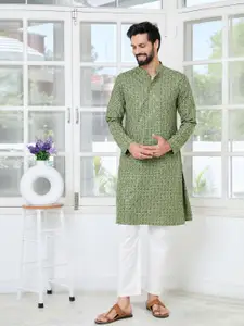 See Designs Floral Embroidered Mandarin Collar Chikankari Straight Kurta