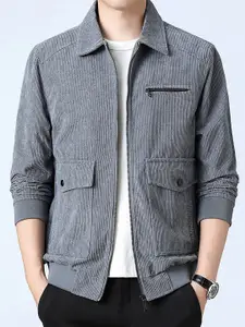 StyleCast x Revolte Men Spread Collar Self Design Casual Windcheater Jacket