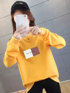 StyleCast x Revolte Yellow Typography Printed Round Neck Sweatshirt