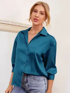 StyleCast Women Solid Satin Opaque Casual Shirt