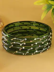 LAVAZZA Set Of 4 Zircon Diamond & Beads Work Glass Bangles