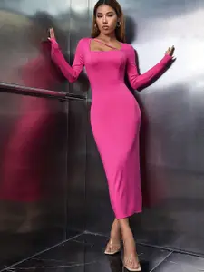 StyleCast Women Georgette Square Neck Long Sleeves Midi Bodycon Dress