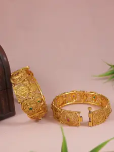 SGA FASHION Set Of 2 Gold-Plated AD Studded Temple Bangles