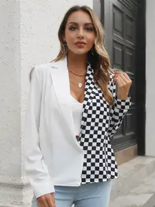 StyleCast Women White & Black Checked Sweater
