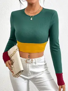StyleCast Women Colourblocked Long Sleeves Crop Top - Casual