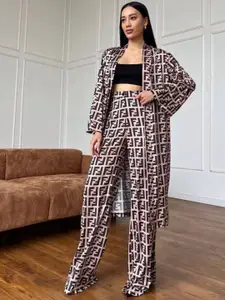 TJ FASHION Printed Top Shrug With Trousers Co-Ords