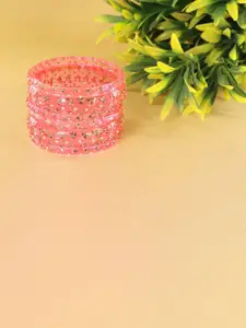 LAVAZZA Set Of 6 Zircon Diamond & Beads Work Glass Bangles