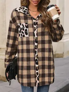 StyleCast Brown & Beige Checked Open Front Shrug