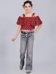 DMP FASHION Floral Print Off-Shoulder Cotton Bardot Crop Top