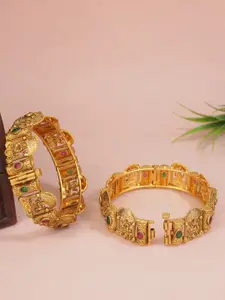 SGA FASHION Set Of 2 Gold-Plated AD Studded Temple Bangles