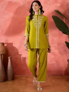 Sangria Embroidered Short Top & Trousers Co-Ord Set