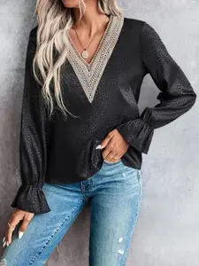 StyleCast x Revolte Self Design V-Neck Bell Sleeve Top