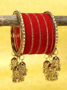 RIJOLI Set Of 42 Gold-Plated Latkan Zircon Studded Bangles