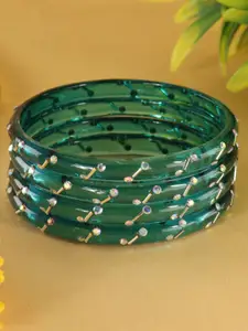LAVAZZA Set Of 4 Zircon Diamond & Beads Work Glass Bangles
