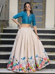 LOOKNBOOK ART Floral Printed Tussar Silk Ready to Wear Lehenga Choli
